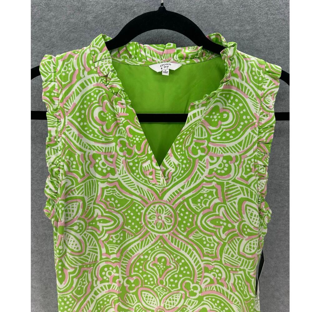 NWT Crown & Ivy Women sz S Pink Green V Neck Shift Dress Coastal Preppy Workwear - Picture 3 of 9